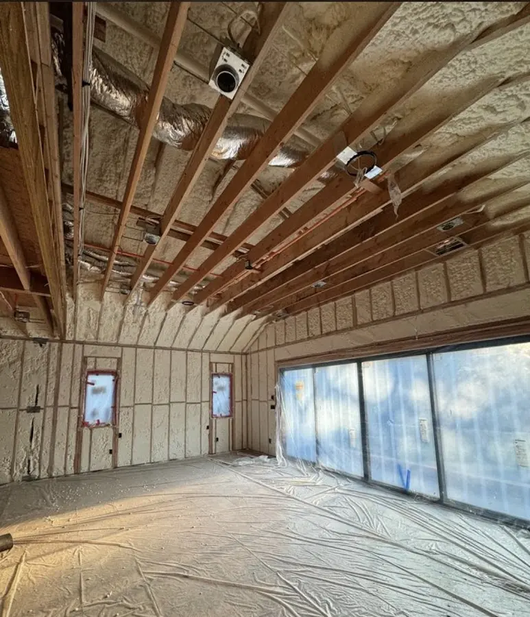 Interior walls and ceiling insulated with spray foam during new construction in Sunset